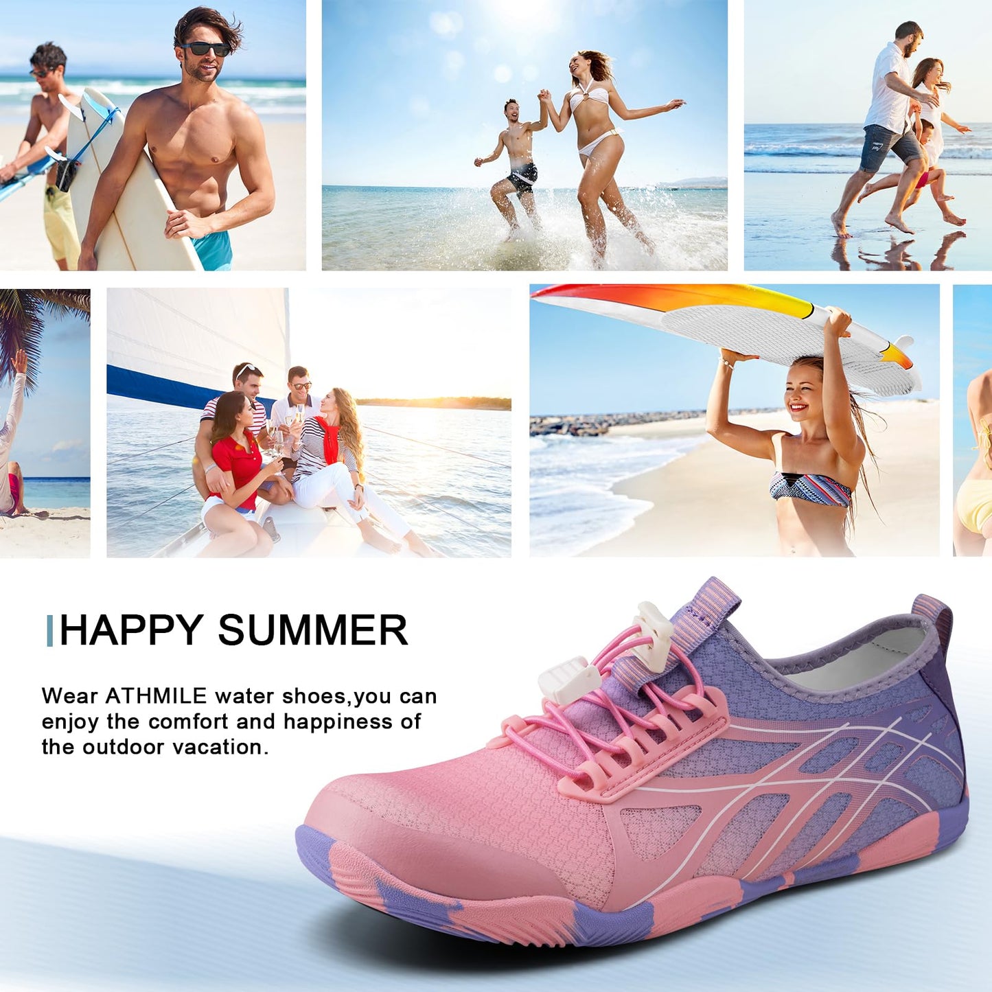 ATHMILE Water Shoes for Men Women River Shoes Adult Swim Beach Lake Pool Aqua Socks Barefoot Quick Dry for Hiking Surfing Kayaking Size