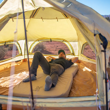 DOD Soto Sleeping Pad for Camping - Extra Thick Self-Inflating Camping - Mattress and Camping Pillow - Tan - Medium