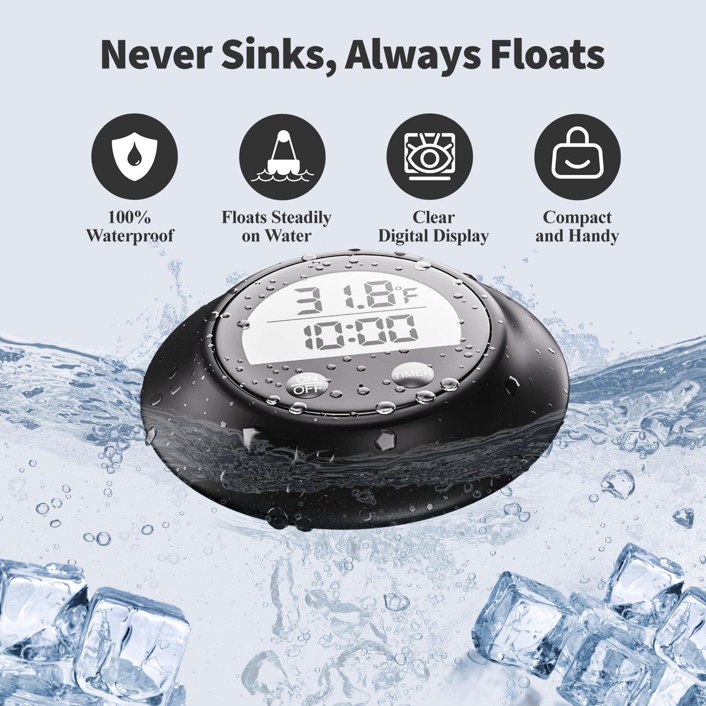 Silicone Cover Ice Bath Thermometer with Timer, Waterproof Floating Cold Plunge Thermometer, Water Thermometer for Ice Bath Tub Accurate Recovery(Black)