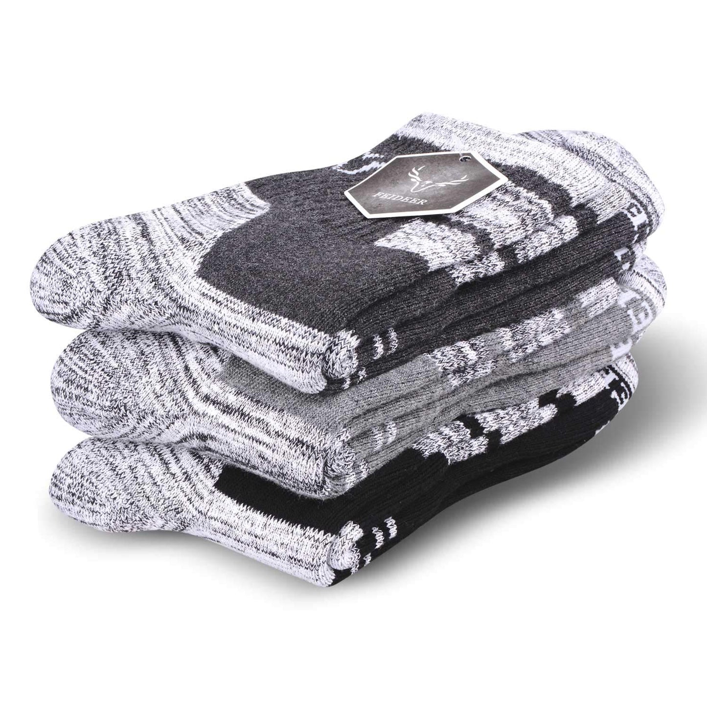 FEIDEER Men's Hiking Walking Socks, Multi-pack Wicking Cushioned Outdoor Recreation Quarter Crew Socks