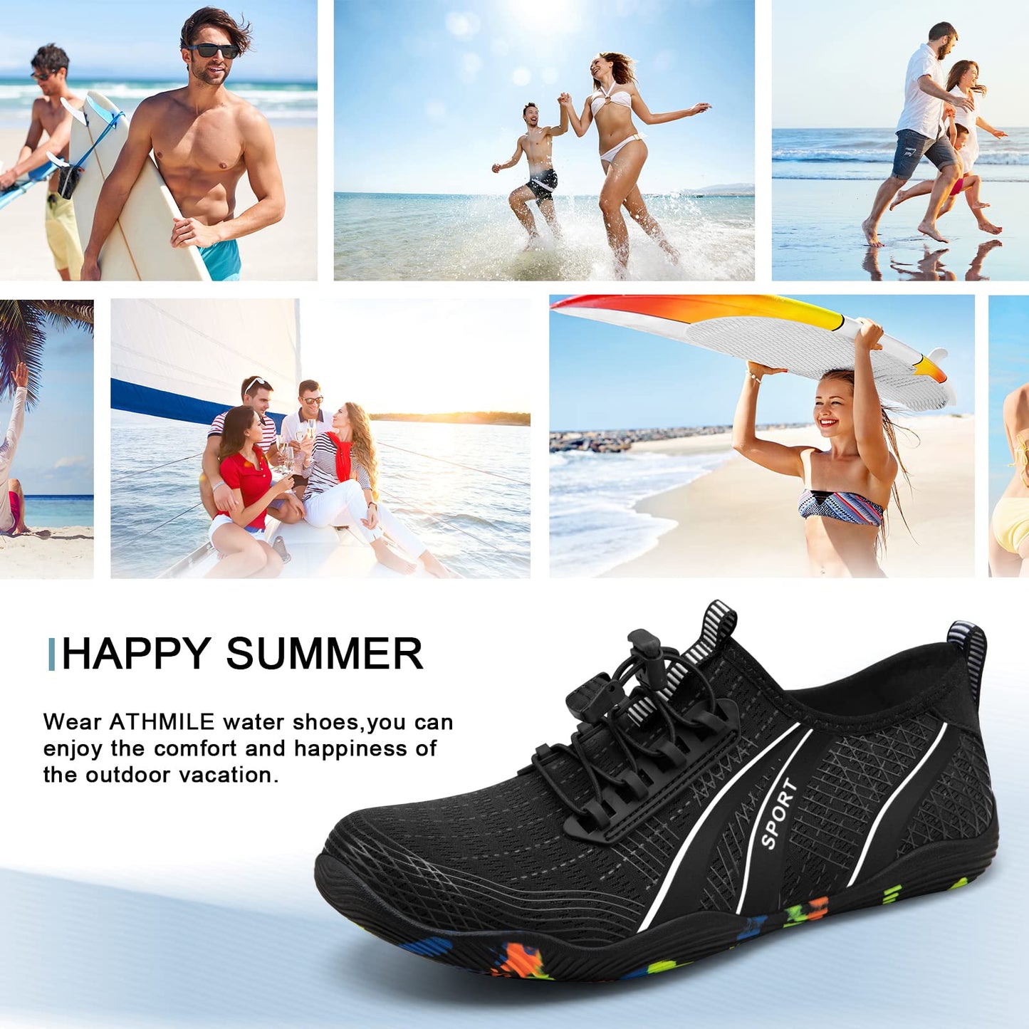 ATHMILE Water Shoes for Men Women River Shoes Adult Swim Beach Lake Pool Aqua Socks Barefoot Quick Dry for Hiking Surfing Kayaking Size