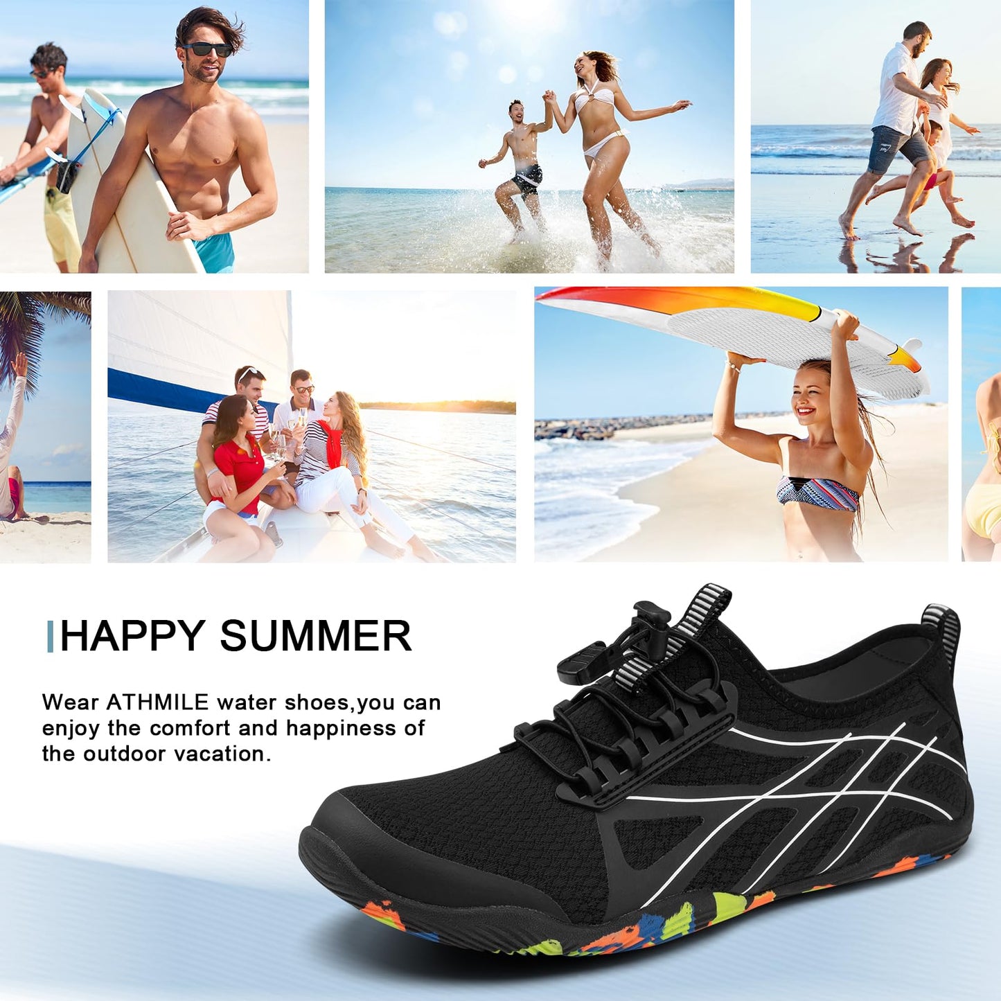 ATHMILE Water Shoes for Men Women River Shoes Adult Swim Beach Lake Pool Aqua Socks Barefoot Quick Dry for Hiking Surfing Kayaking Size