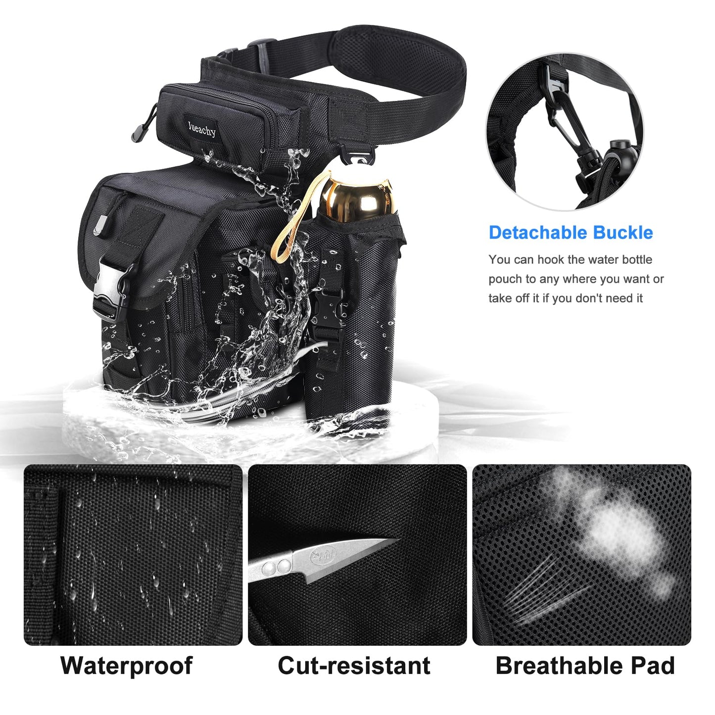 Jueachy Drop Leg Bag for Men Tactical Metal Detecting Thigh Pack with Water Bottle Pouch