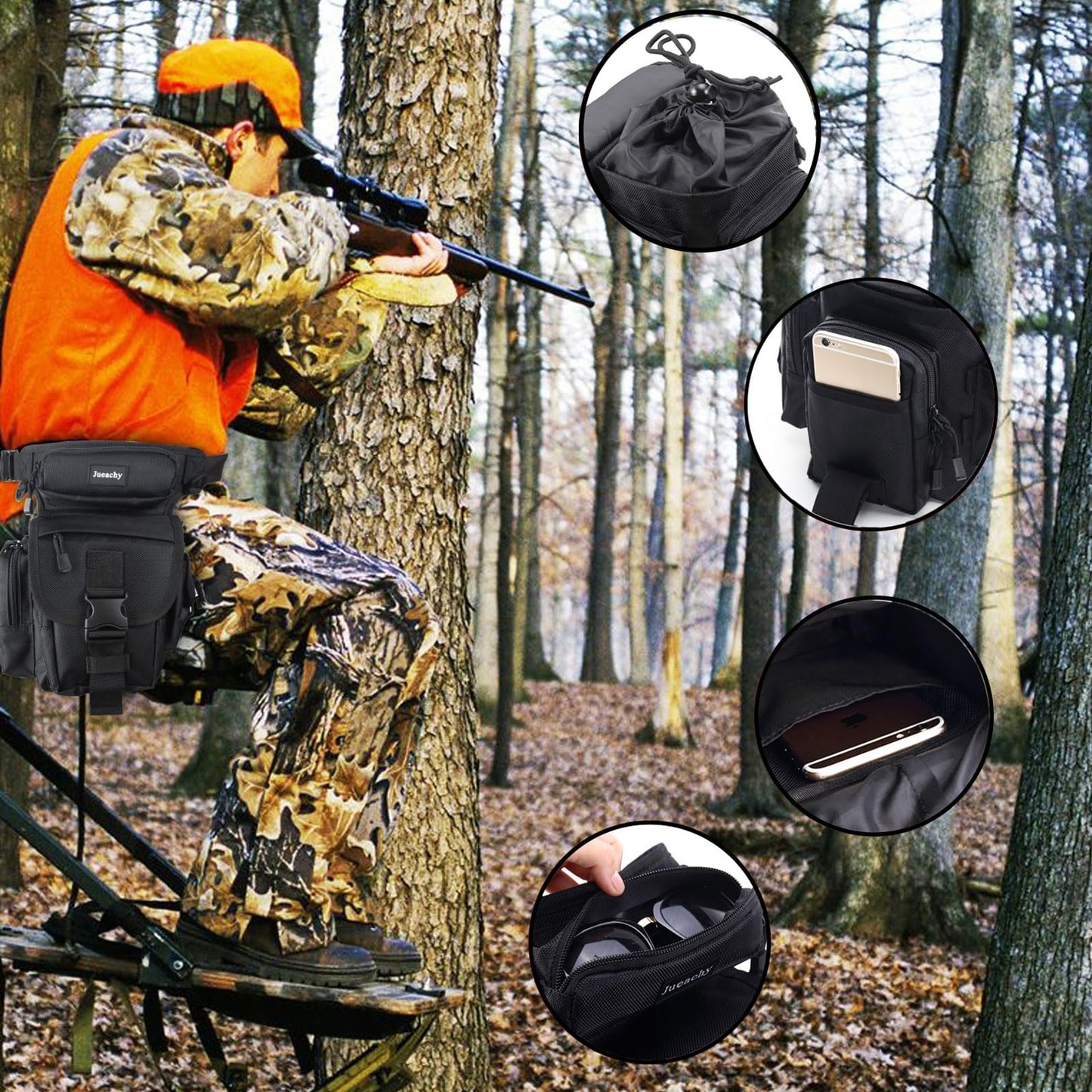 Jueachy Drop Leg Bag for Men Tactical Metal Detecting Thigh Pack with Water Bottle Pouch