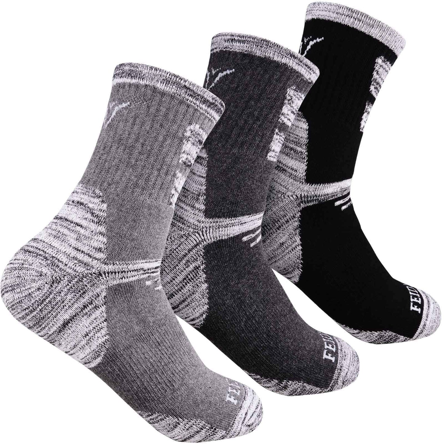 FEIDEER Men's Hiking Walking Socks, Multi-pack Wicking Cushioned Outdoor Recreation Quarter Crew Socks