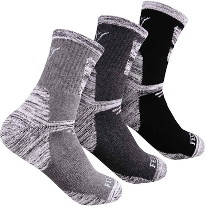 FEIDEER Men's Hiking Walking Socks, Multi-pack Wicking Cushioned Outdoor Recreation Quarter Crew Socks