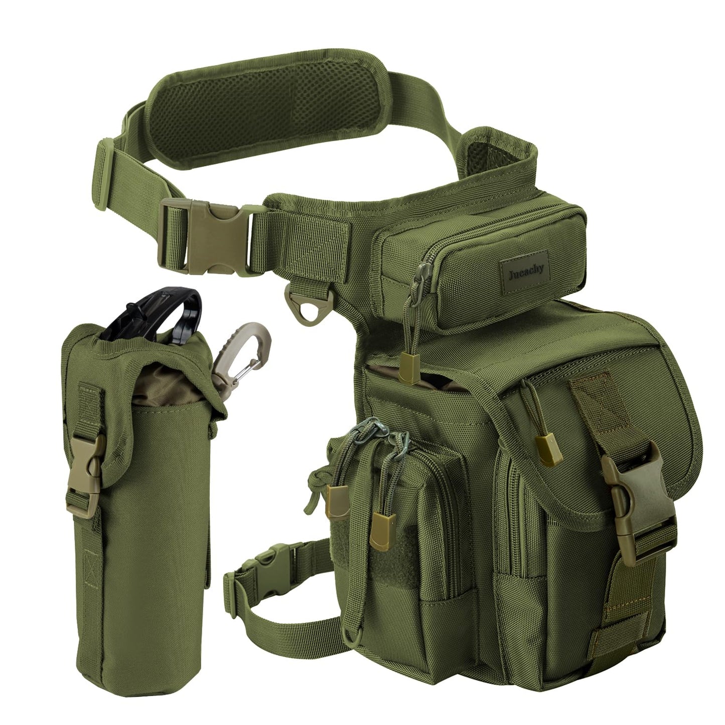 Jueachy Drop Leg Bag for Men Tactical Metal Detecting Thigh Pack with Water Bottle Pouch