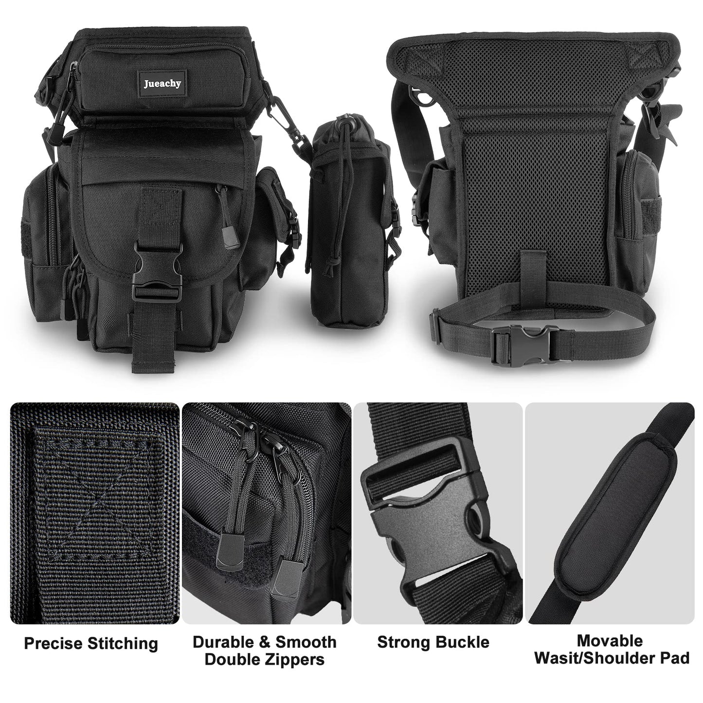 Jueachy Drop Leg Bag for Men Tactical Metal Detecting Thigh Pack with Water Bottle Pouch