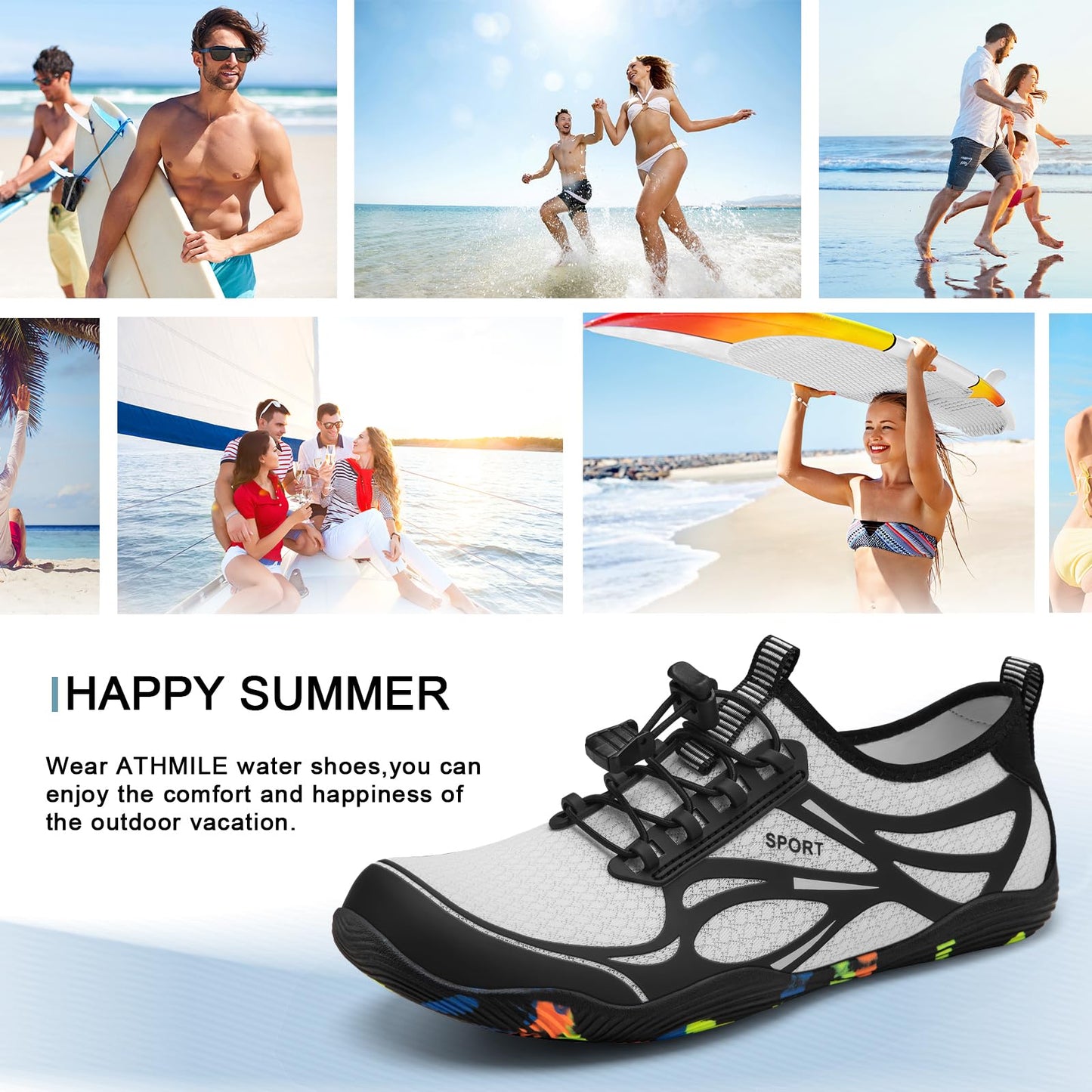 ATHMILE Water Shoes for Men Women River Shoes Adult Swim Beach Lake Pool Aqua Socks Barefoot Quick Dry for Hiking Surfing Kayaking Size