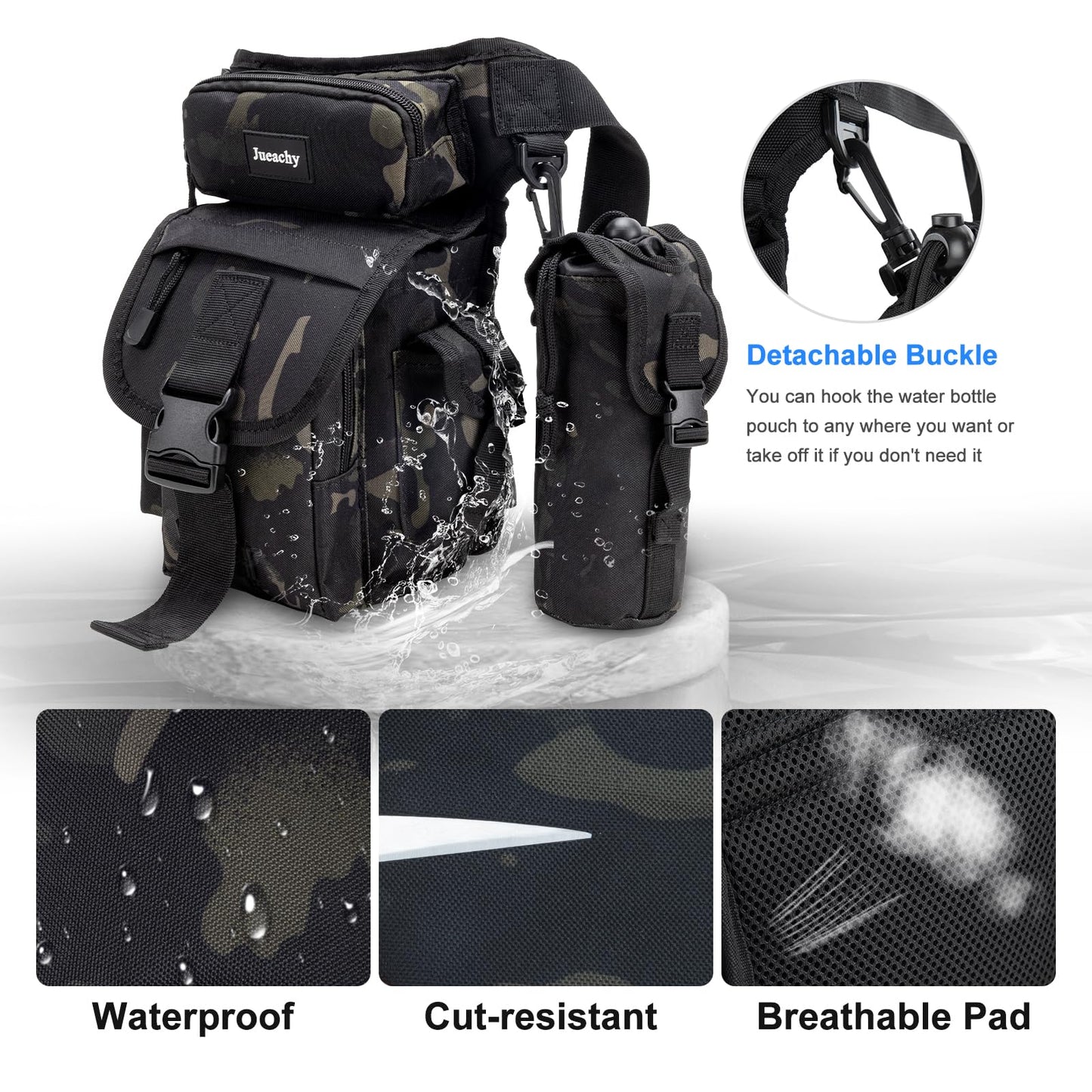 Jueachy Drop Leg Bag for Men Tactical Metal Detecting Thigh Pack with Water Bottle Pouch