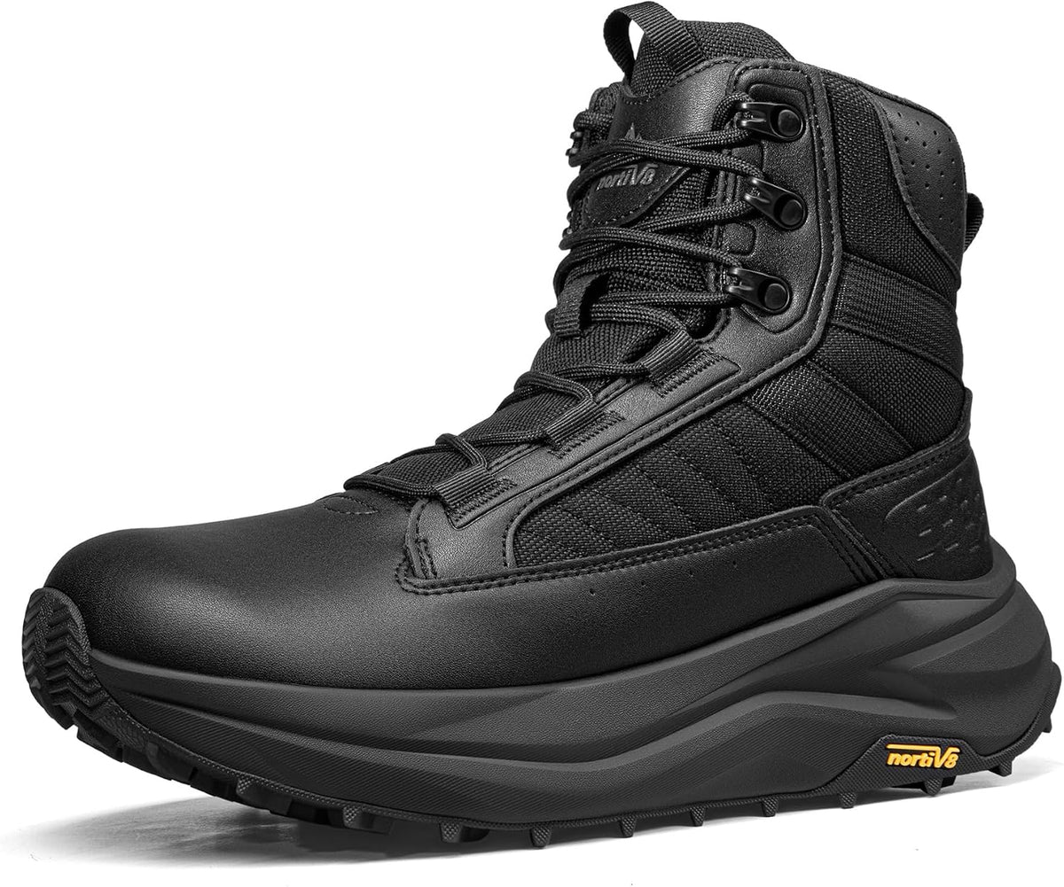 NORTIV 8 Men's Wide Toe Box Work Tactical Boots | Barefoot low drop leather military boots with side zipper for hiking, motorcycle riding and combat Pikes