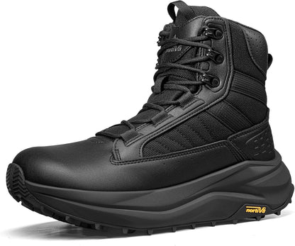 NORTIV 8 Men's Wide Toe Box Work Tactical Boots | Barefoot low drop leather military boots with side zipper for hiking, motorcycle riding and combat Pikes