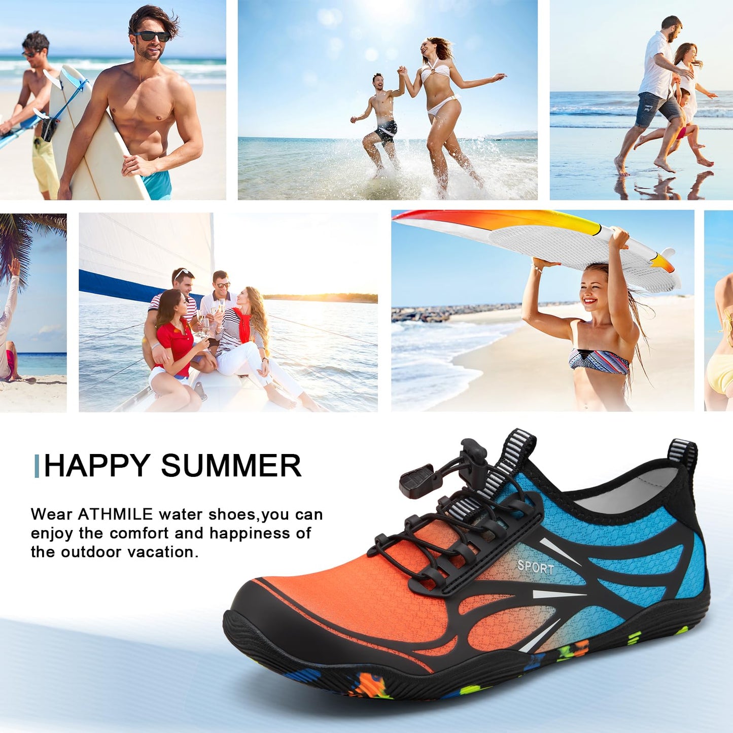 ATHMILE Water Shoes for Men Women River Shoes Adult Swim Beach Lake Pool Aqua Socks Barefoot Quick Dry for Hiking Surfing Kayaking Size