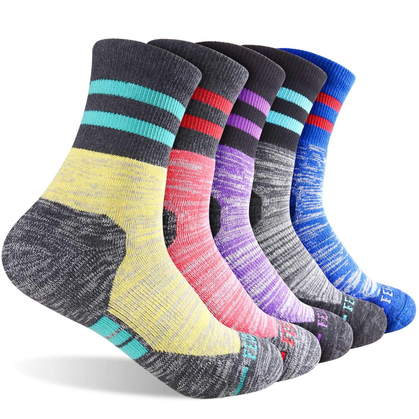 FEIDEER Women's Hiking Walking Socks, Multi-pack Outdoor Recreation Socks Wicking Cushion Crew Socks