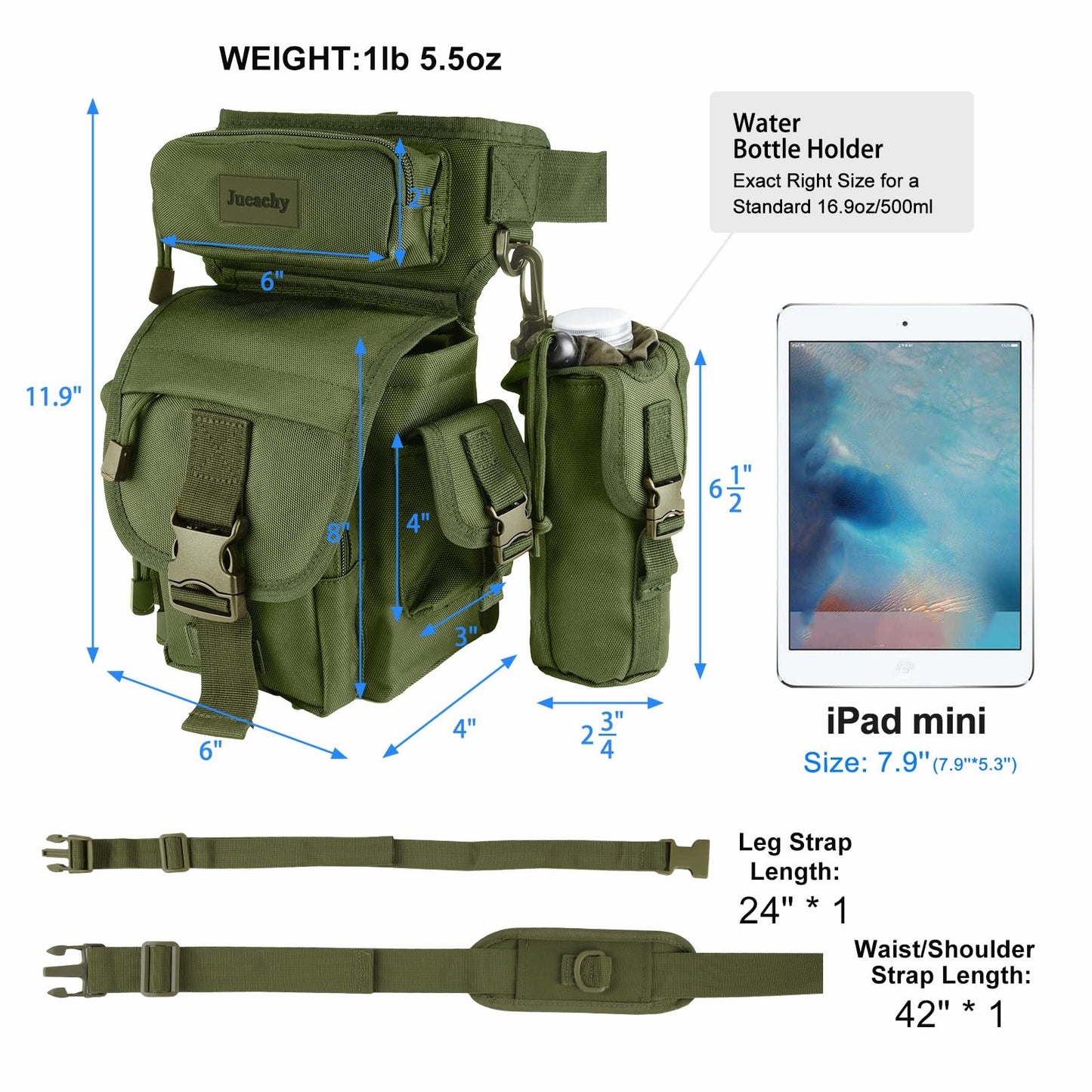 Jueachy Drop Leg Bag for Men Tactical Metal Detecting Thigh Pack with Water Bottle Pouch
