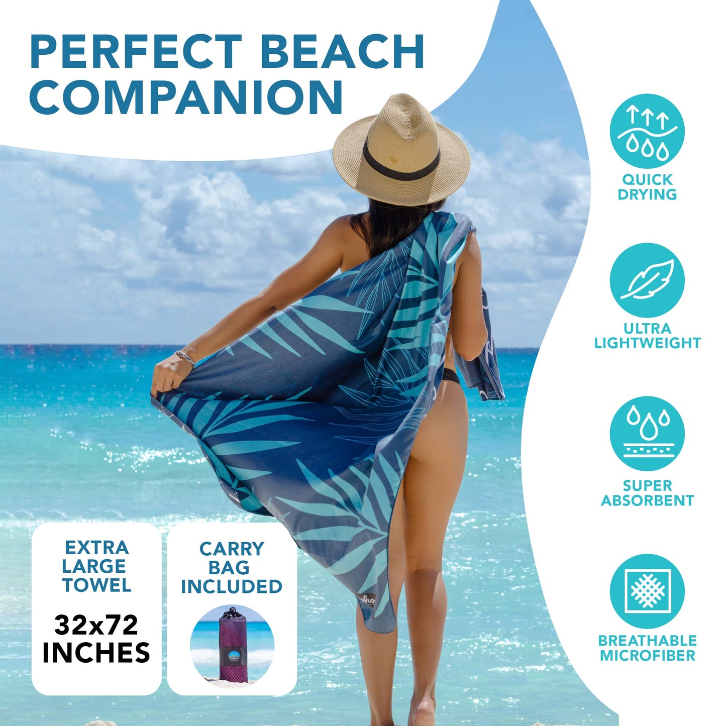 Youphoria Microfiber Travel Towel Fast Drying Lightweight - Quick Dry Towel for Camping, Beach, Backpacking, Hiking & Sport