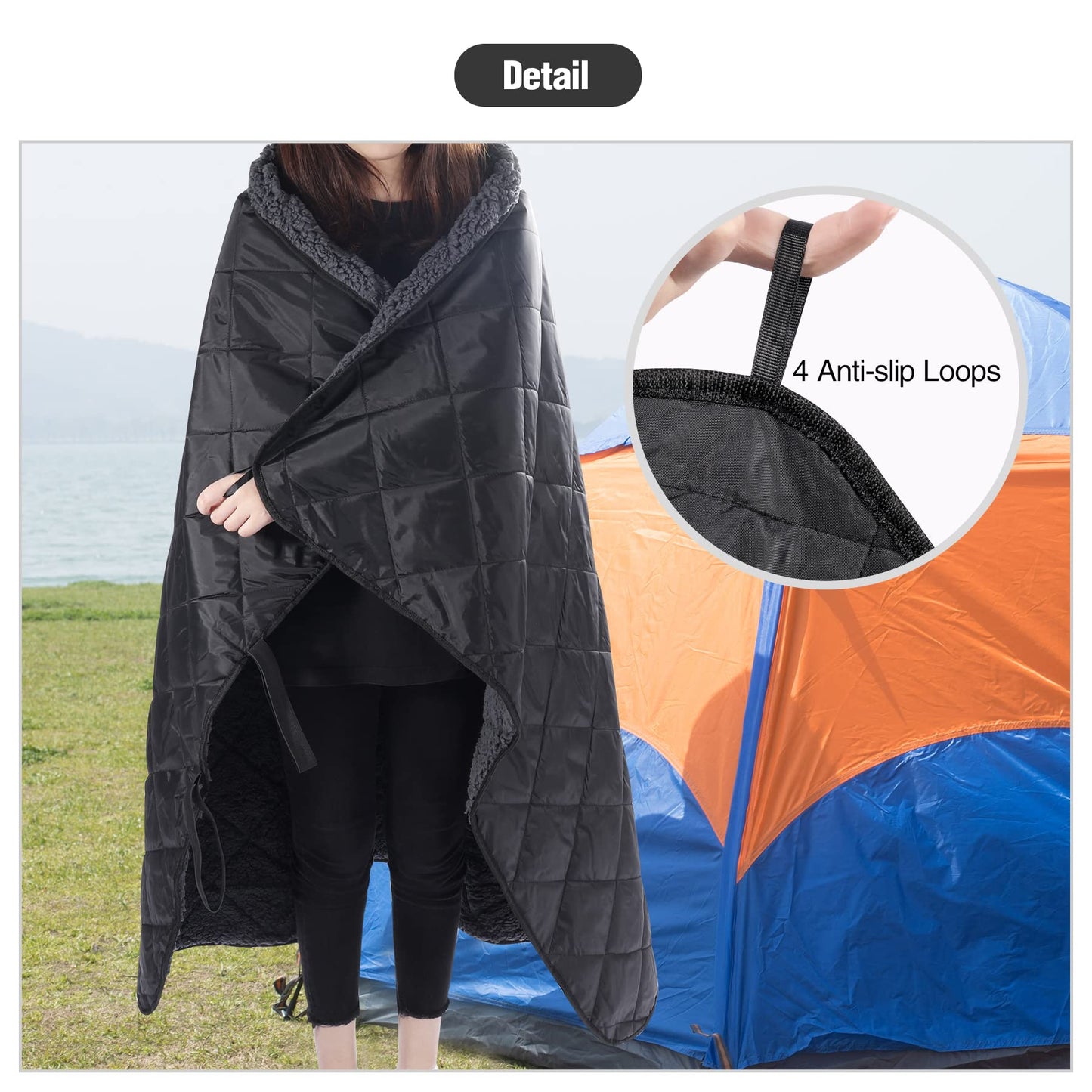 REDCAMP Large Camping Blanket with Sherpa Lining, Cold Weather Warm Outdoor Blanket Windproof for Camping Stadium, Machine Washable 59"x 79"