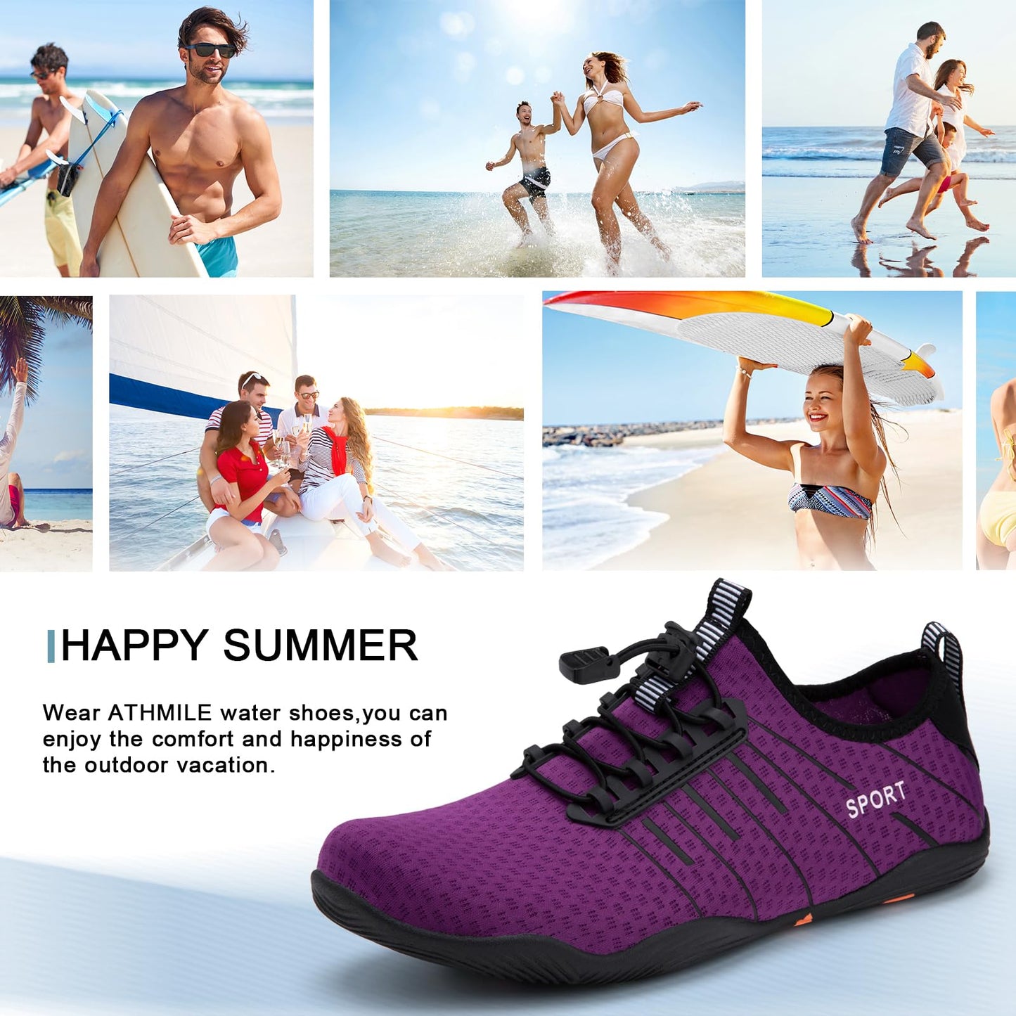 ATHMILE Water Shoes for Men Women River Shoes Adult Swim Beach Lake Pool Aqua Socks Barefoot Quick Dry for Hiking Surfing Kayaking Size