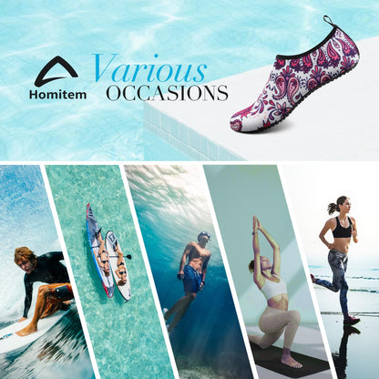 Homitem Water Shoes for Women Men Aqua Socks Swim Beach Pool River Slip-On Barefoot Quick-Dry Vacation Cruise Essentials Accessories for Yoga Kayak Sports