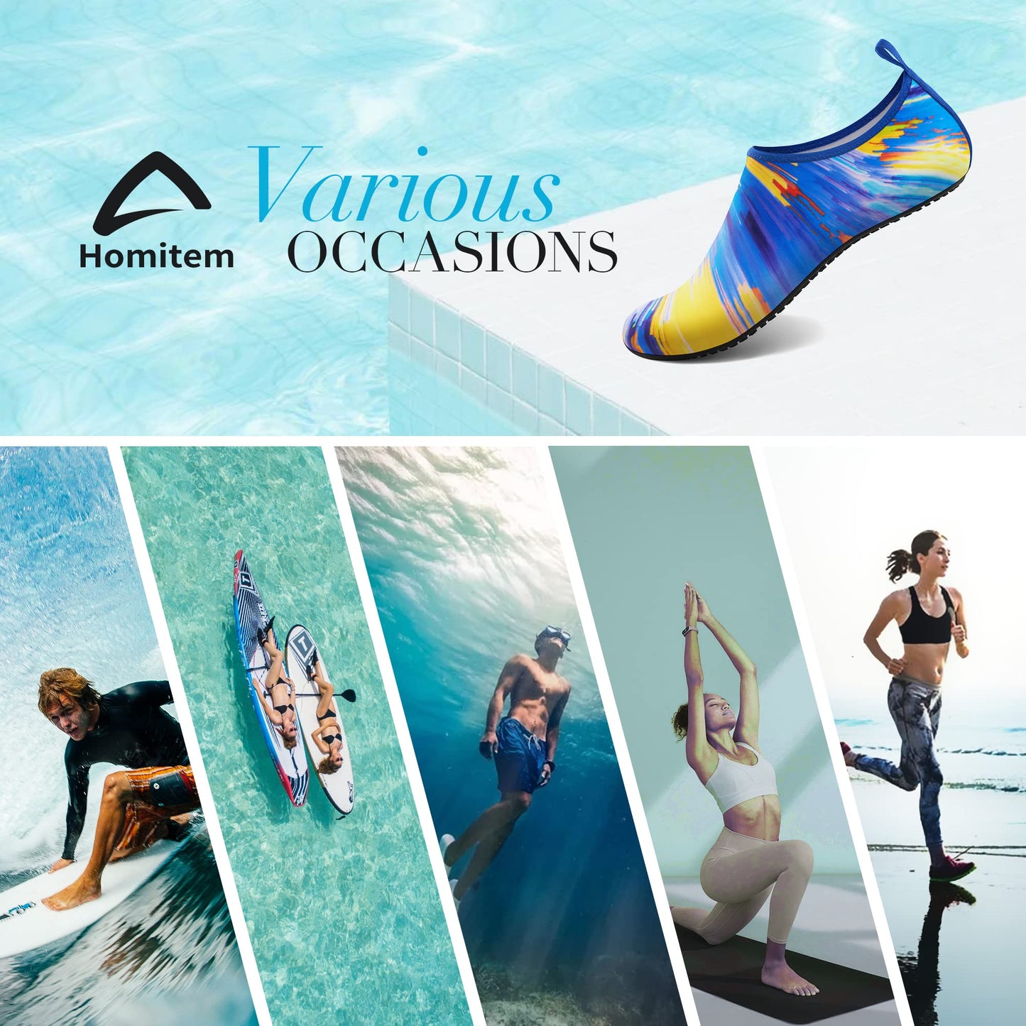 Homitem Water Shoes for Women Men Aqua Socks Swim Beach Pool River Slip-On Barefoot Quick-Dry Vacation Cruise Essentials Accessories for Yoga Kayak Sports