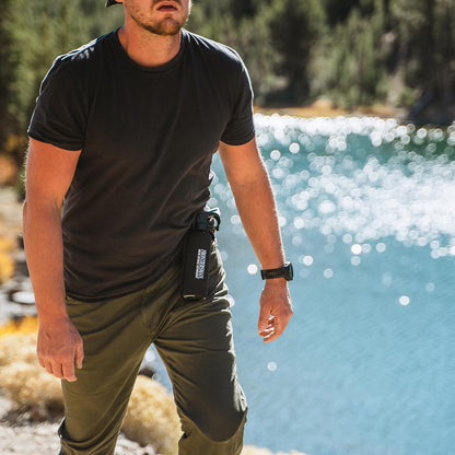 SABRE Frontiersman 9.2 fl oz. Bear Spray, Maximum Strength 2.0% Major Capsaicinoids, Powerful 35 ft. Range Bear Deterrent, Outdoor Camping & Hiking Protection, Quick Draw Holster & Multipack Options