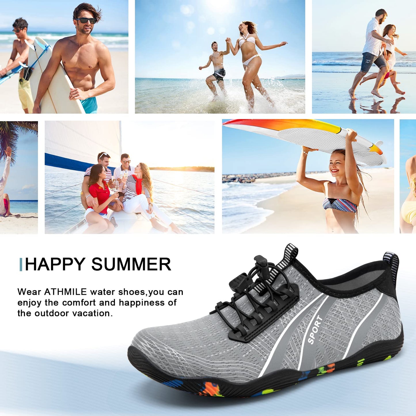 ATHMILE Water Shoes for Men Women River Shoes Adult Swim Beach Lake Pool Aqua Socks Barefoot Quick Dry for Hiking Surfing Kayaking Size