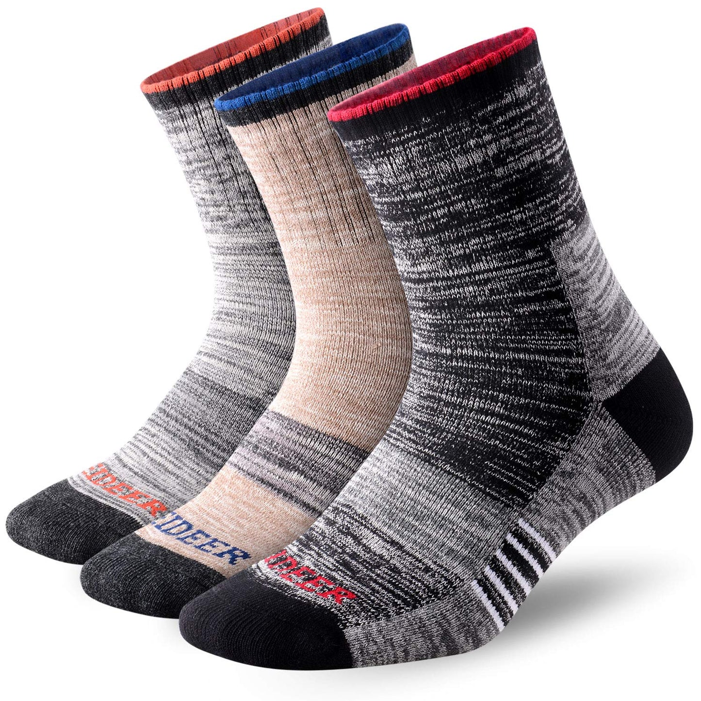 FEIDEER Men's Hiking Walking Socks, Multi-pack Wicking Cushioned Outdoor Recreation Quarter Crew Socks