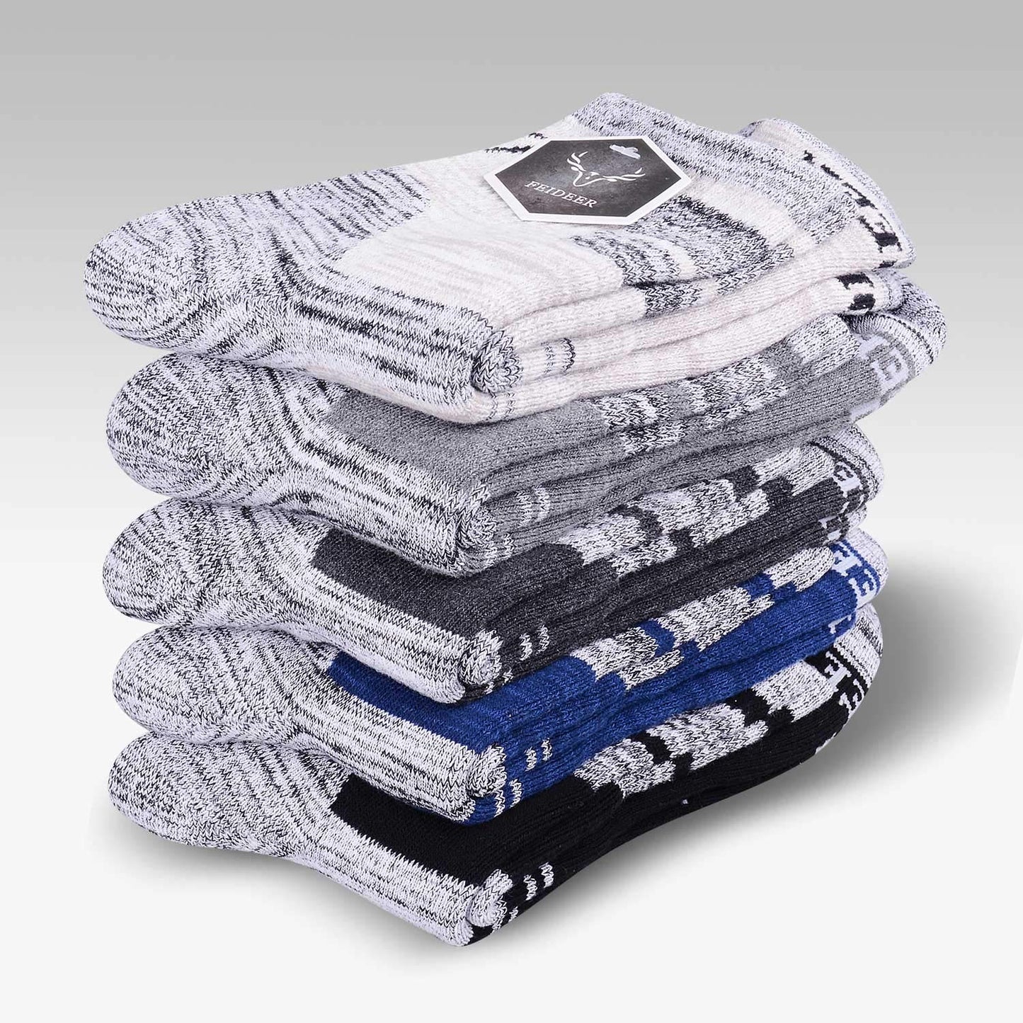 FEIDEER Men's Hiking Walking Socks, Multi-pack Wicking Cushioned Outdoor Recreation Quarter Crew Socks