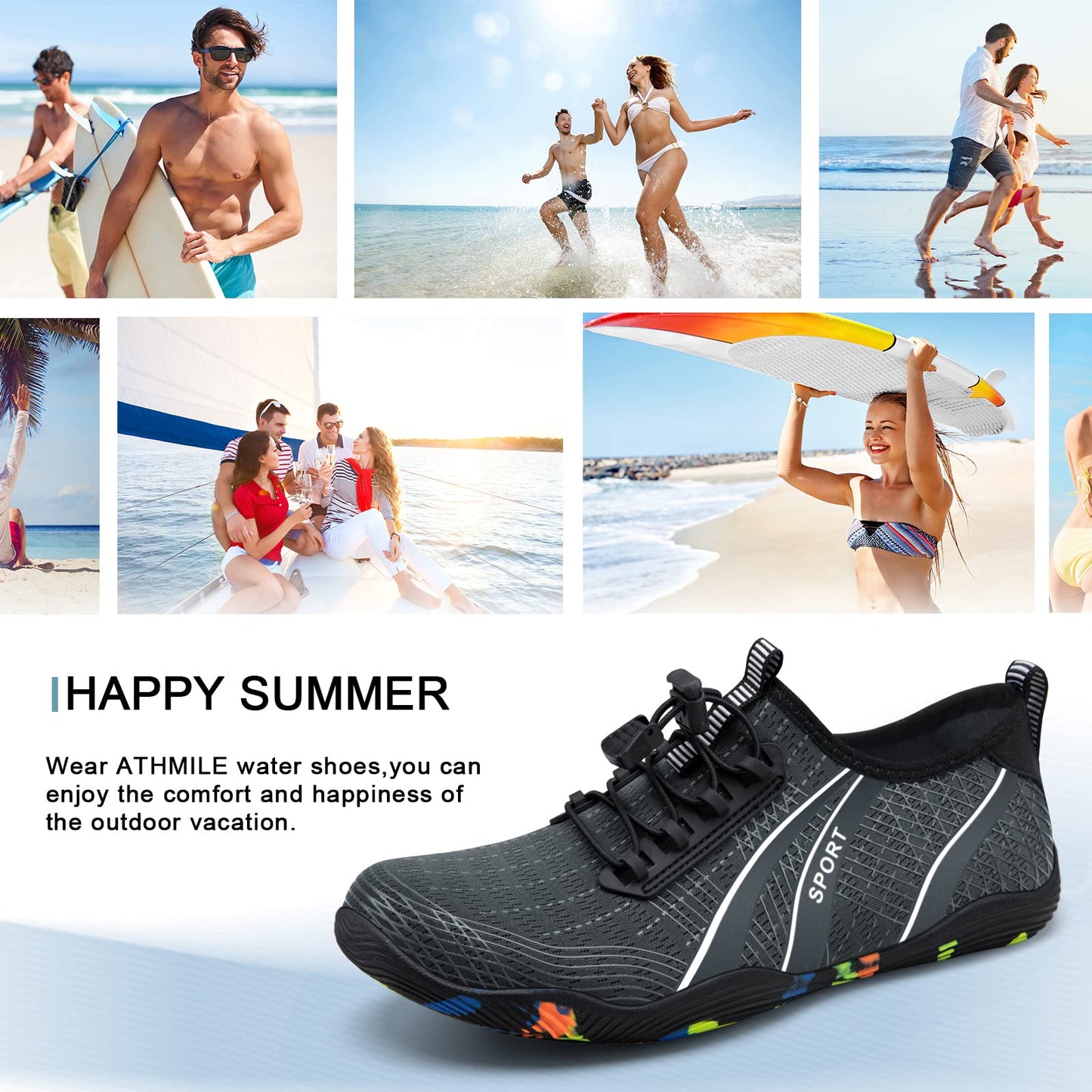 ATHMILE Water Shoes for Men Women River Shoes Adult Swim Beach Lake Pool Aqua Socks Barefoot Quick Dry for Hiking Surfing Kayaking Size