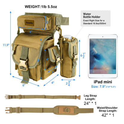 Jueachy Drop Leg Bag for Men Tactical Metal Detecting Thigh Pack with Water Bottle Pouch