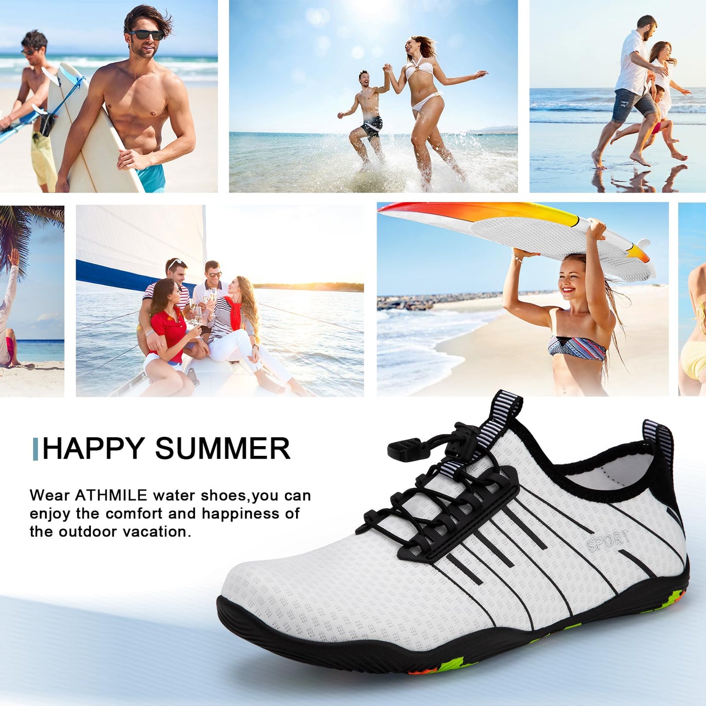 ATHMILE Water Shoes for Men Women River Shoes Adult Swim Beach Lake Pool Aqua Socks Barefoot Quick Dry for Hiking Surfing Kayaking Size