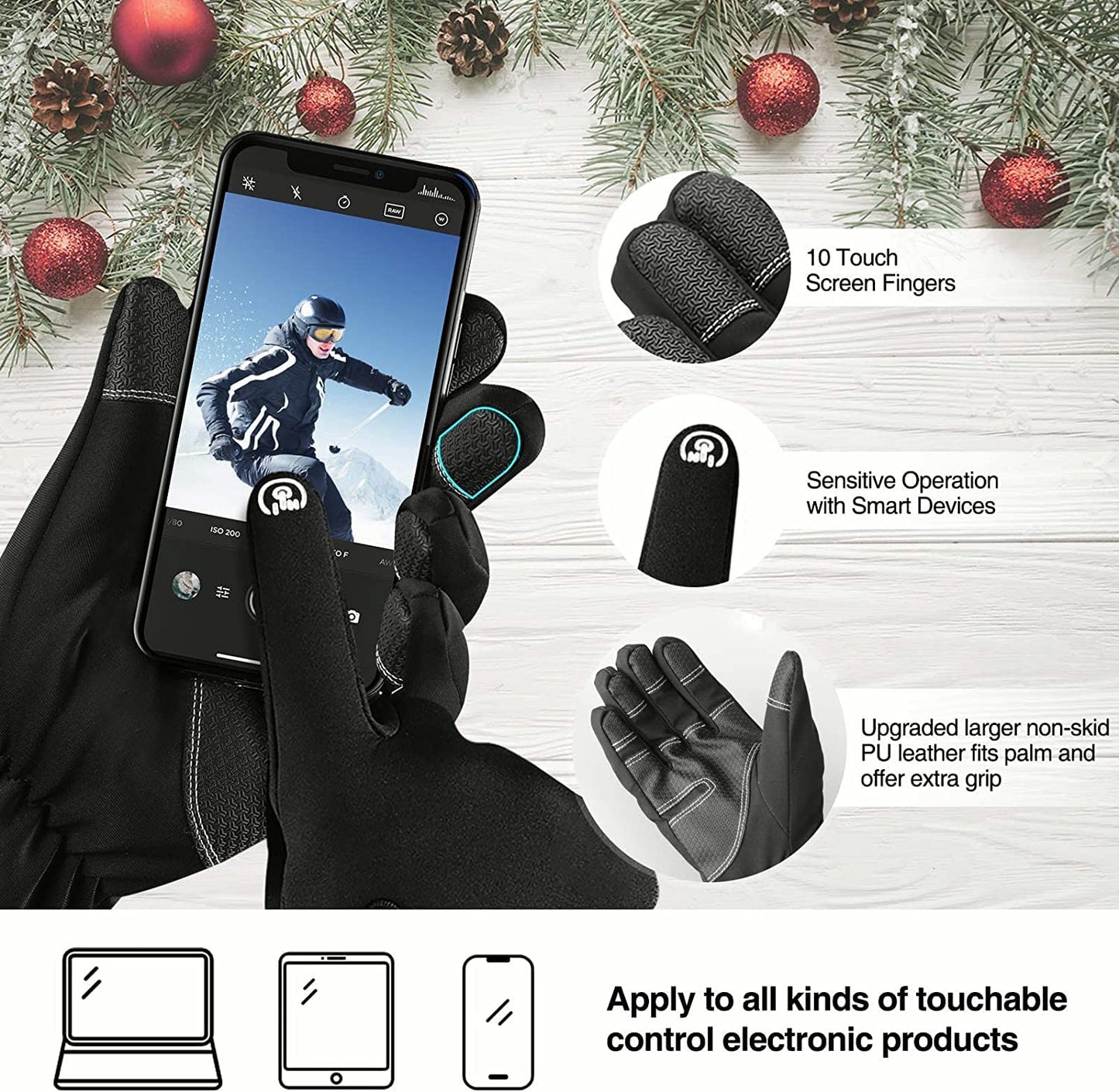 -10℉ Waterproof Winter Gloves for Men & Women, Breathable Thermal Gloves, 5-Layer Touch Screen Cold Weather Gloves