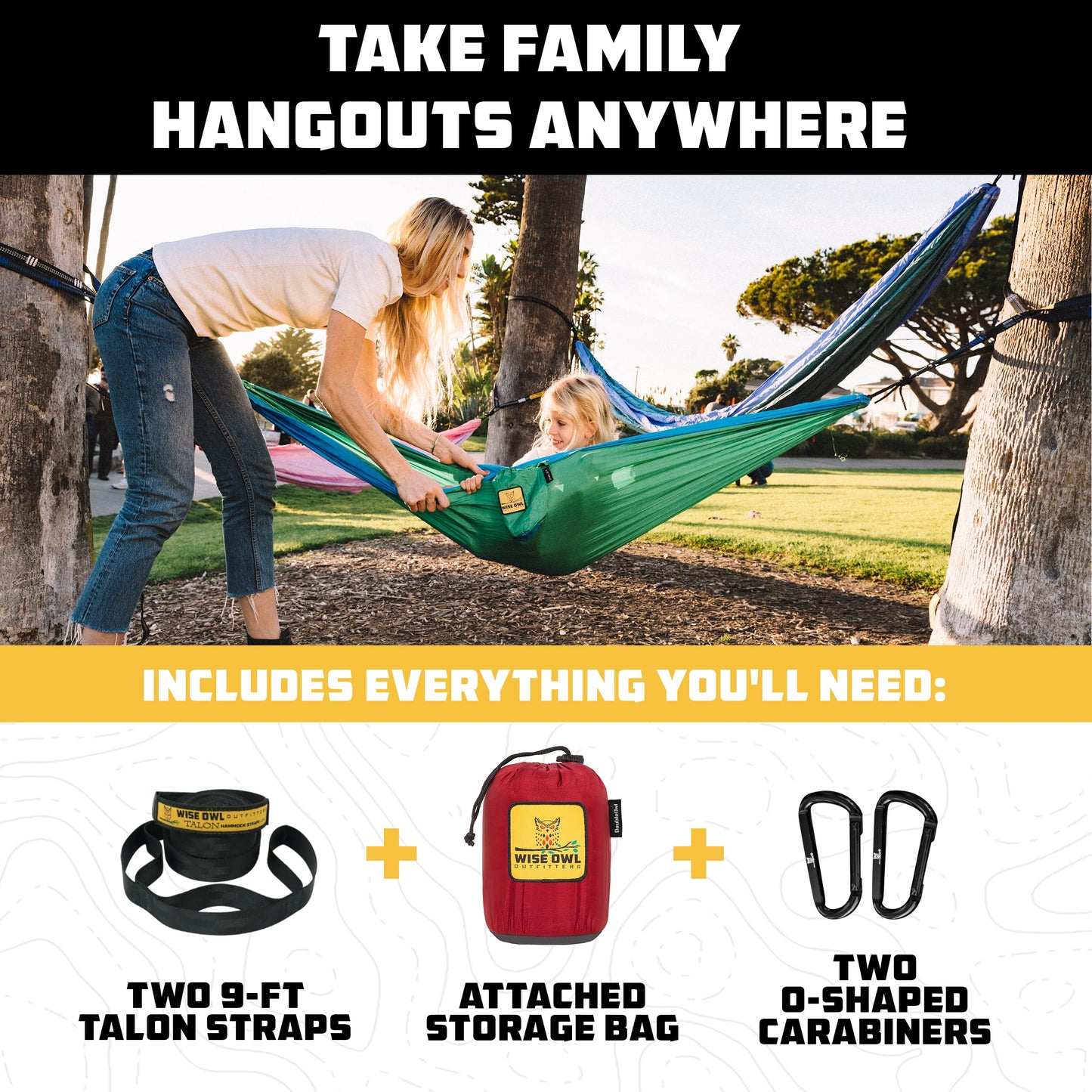 Wise Owl Outfitters Hammock for Camping Hammocks Gear for The Outdoors Backpacking Survival or Travel - Portable Lightweight Parachute Nylon - Up to 500lbs