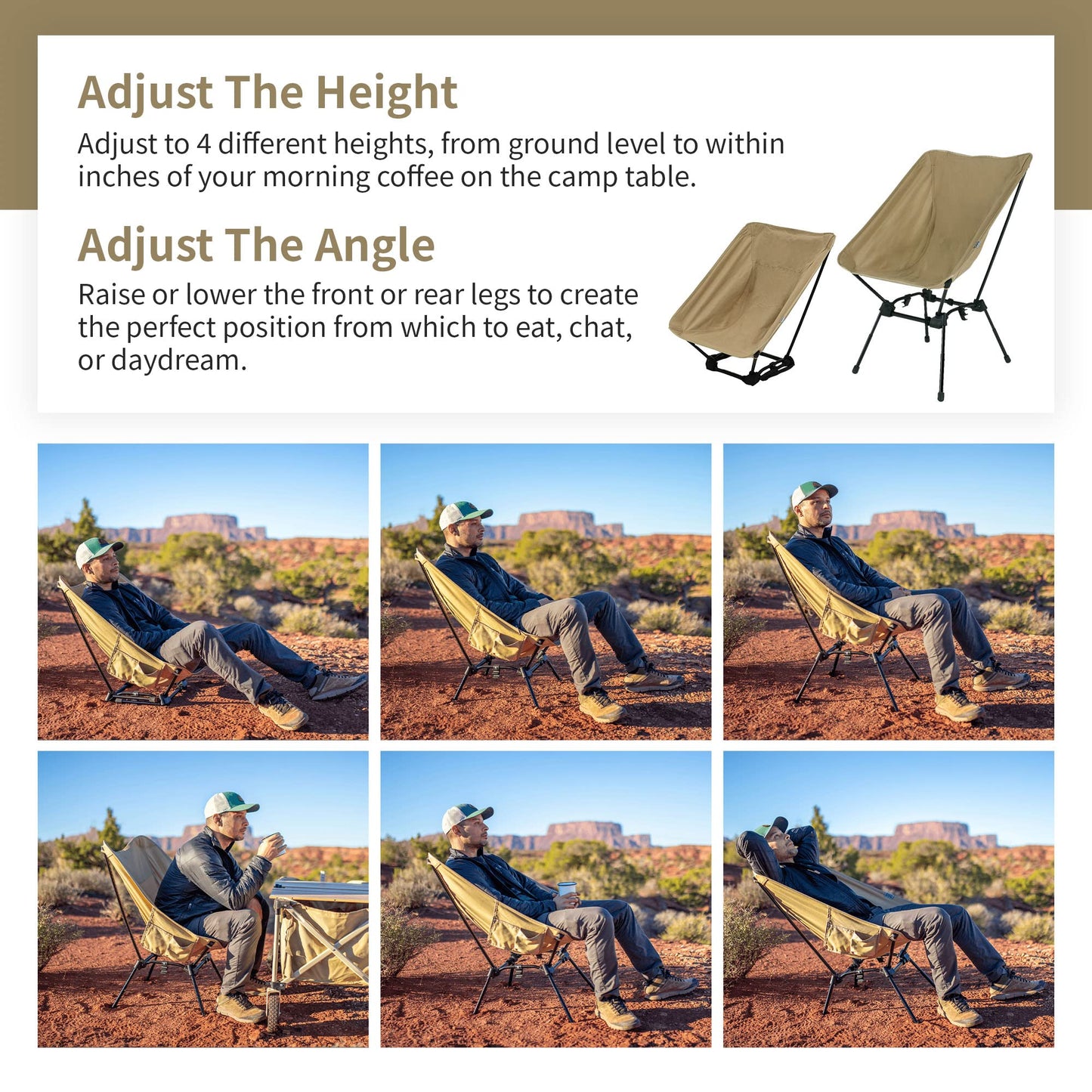 DOD Sugoi Chair - A Portable Camping and Backpacking Chair - Adjustable to The Ideal Height and Seating - Angle for Any Outdoor Activity - Black