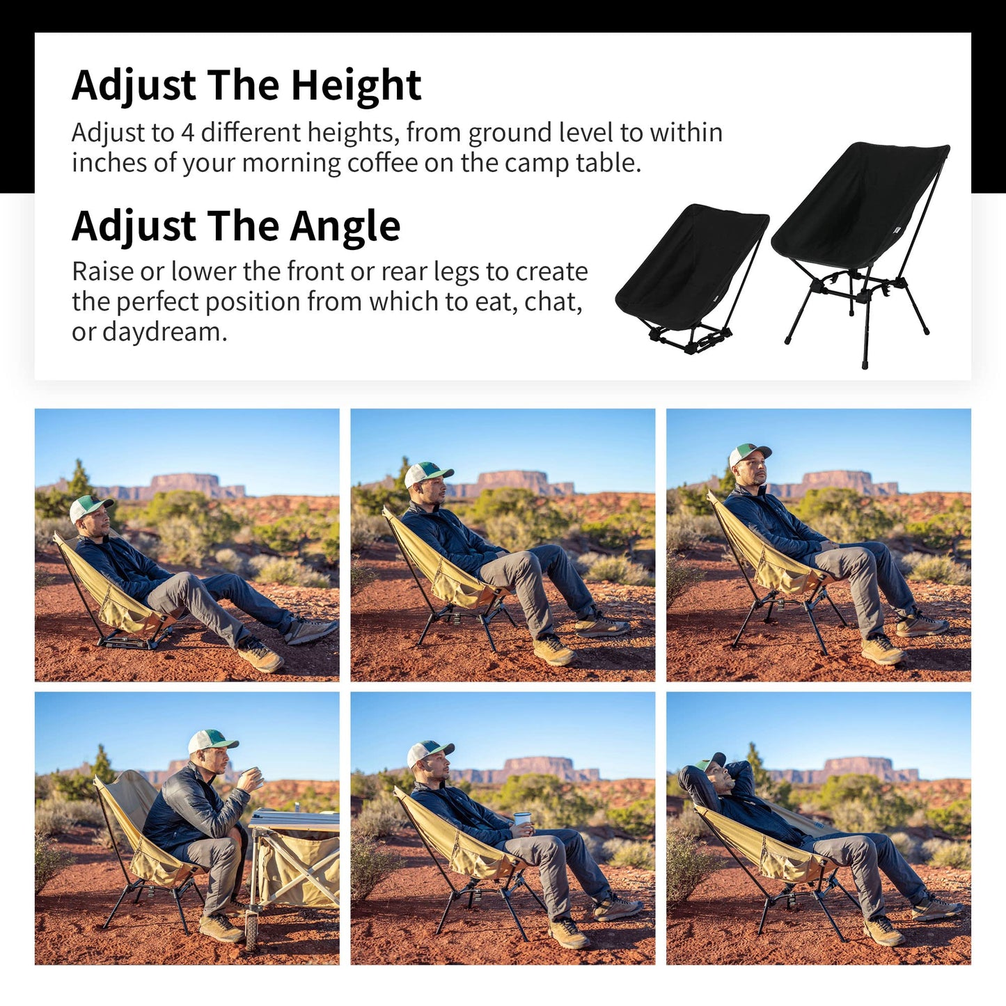 DOD Sugoi Chair - A Portable Camping and Backpacking Chair - Adjustable to The Ideal Height and Seating - Angle for Any Outdoor Activity - Black