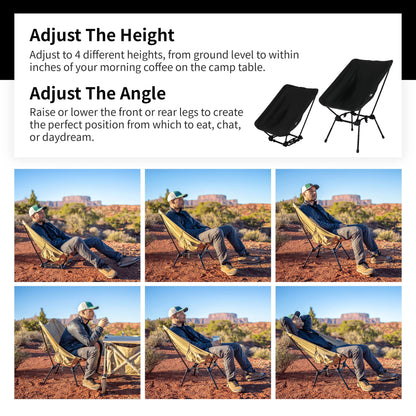 DOD Sugoi Chair - A Portable Camping and Backpacking Chair - Adjustable to The Ideal Height and Seating - Angle for Any Outdoor Activity - Black
