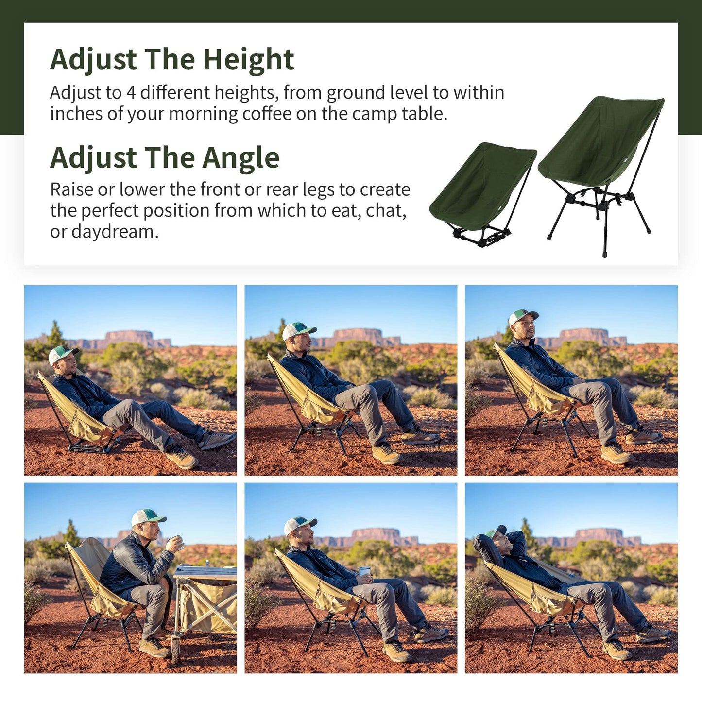 DOD Sugoi Chair - A Portable Camping and Backpacking Chair - Adjustable to The Ideal Height and Seating - Angle for Any Outdoor Activity - Black