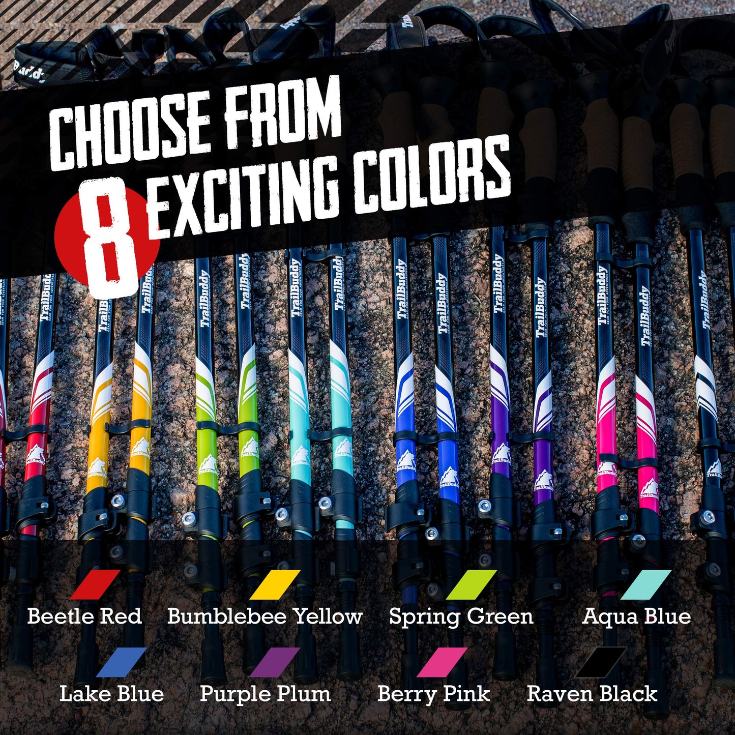 TrailBuddy Trekking Poles - Lightweight, Collapsible Hiking Poles for Snowshoe & Backpacking Gear - Pair of 2 Walking Sticks for Hiking, 7075 Aluminum with Cork Grip