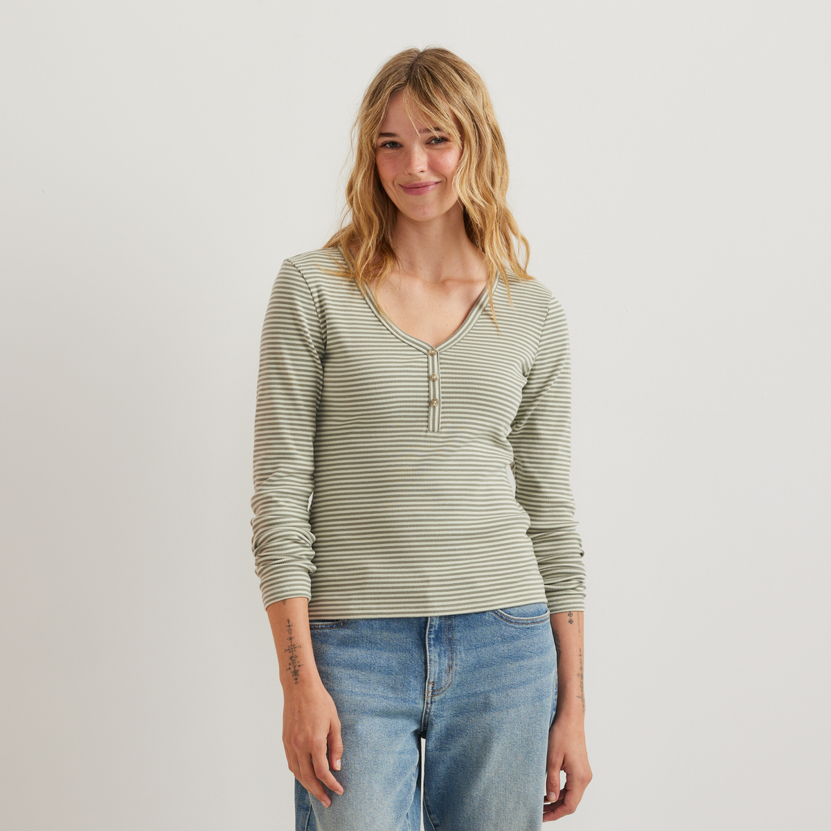 Eddie Bauer Women's Long-Sleeve Ribbed Henley T-Shirt - Stripe product image