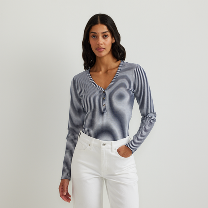 Eddie Bauer Women's Long-Sleeve Ribbed Henley T-Shirt - Stripe alternate view 1