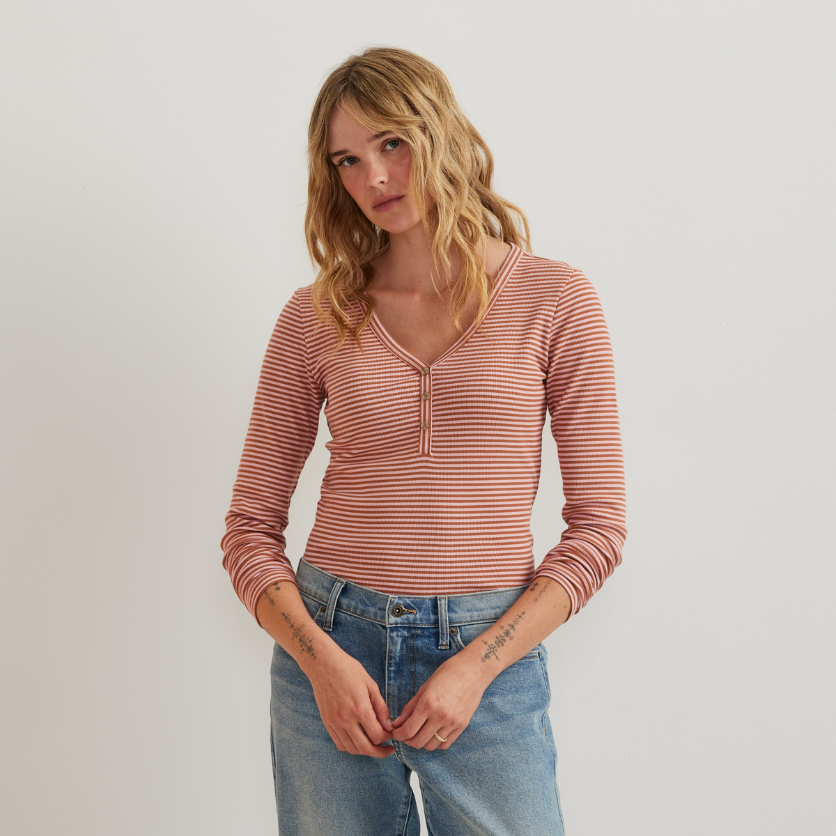 Eddie Bauer Women's Long-Sleeve Ribbed Henley T-Shirt - Stripe alternate view 3