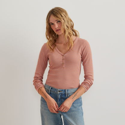 Eddie Bauer Women's Long-Sleeve Ribbed Henley T-Shirt - Stripe alternate view 3