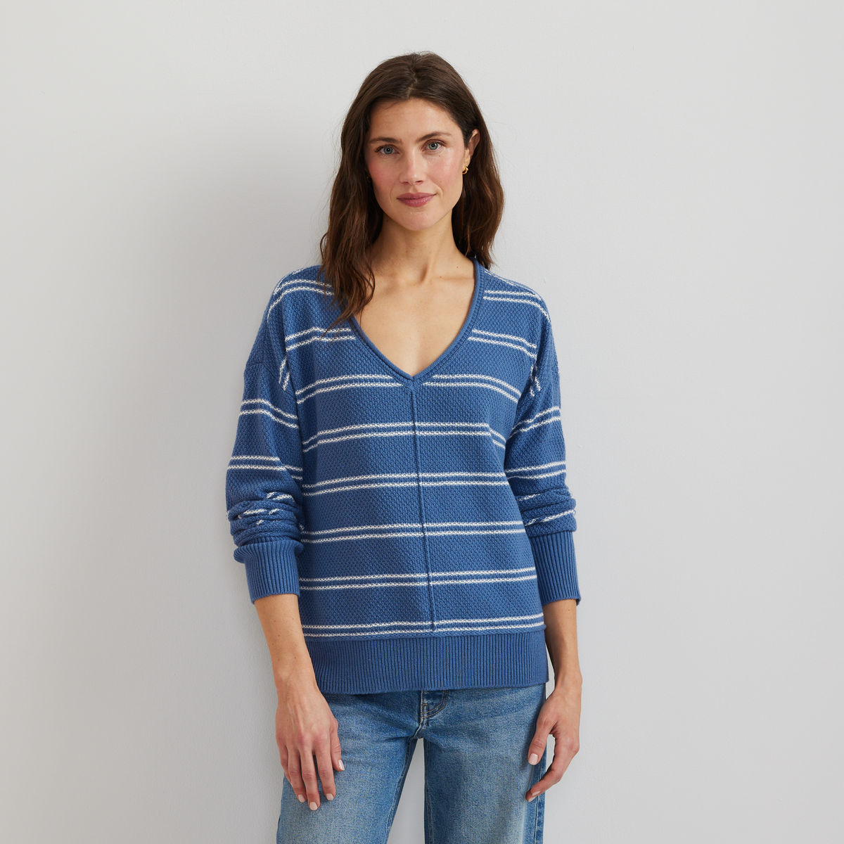 Eddie Bauer Women's V-Neck Sweater - Stripe alternate view 2