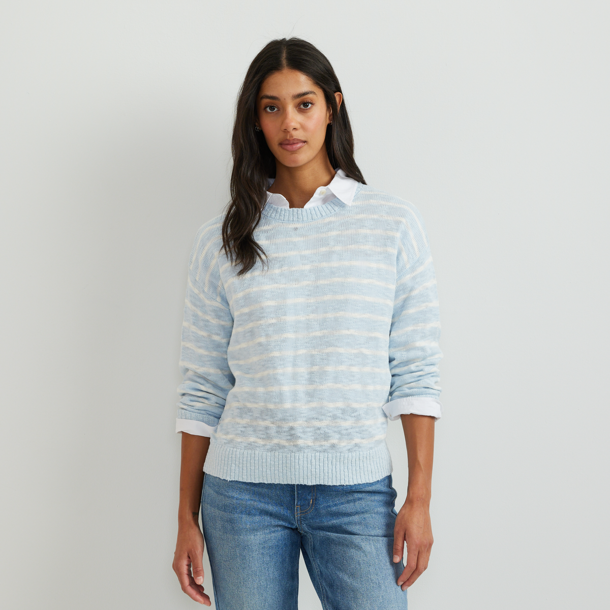 Eddie Bauer Women's Slub Stripe Crew Neck Sweater alternate view 3