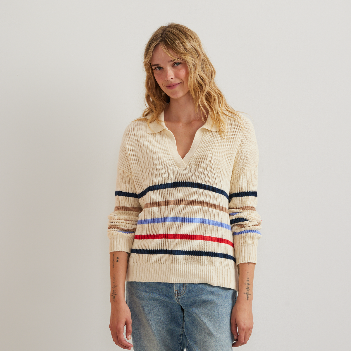 Eddie Bauer Women's Johnny Collar Multi-Stripe Sweater product image