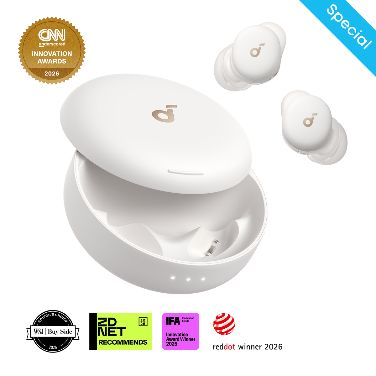 soundcore Sleep A30 Special / Sleep A30 | The World's First Sleep Earbuds with a Triple Noise Reduction System Lunar White Special / Solo