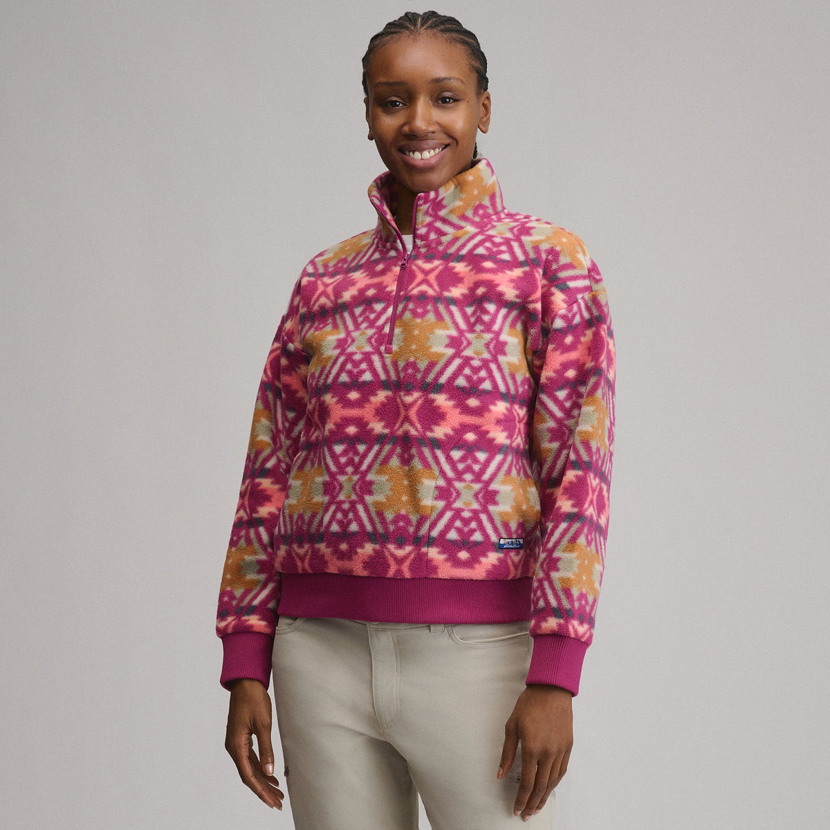 Eddie Bauer Women's Authentic Outdoor Fleece 1/4-Zip Mock Pullover - Print product image