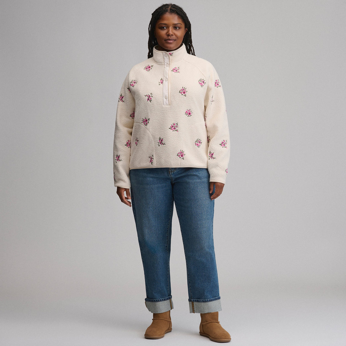 Eddie Bauer Women's Plush Fleece Snap-Mock Pullover - Embroidered alternate view 3
