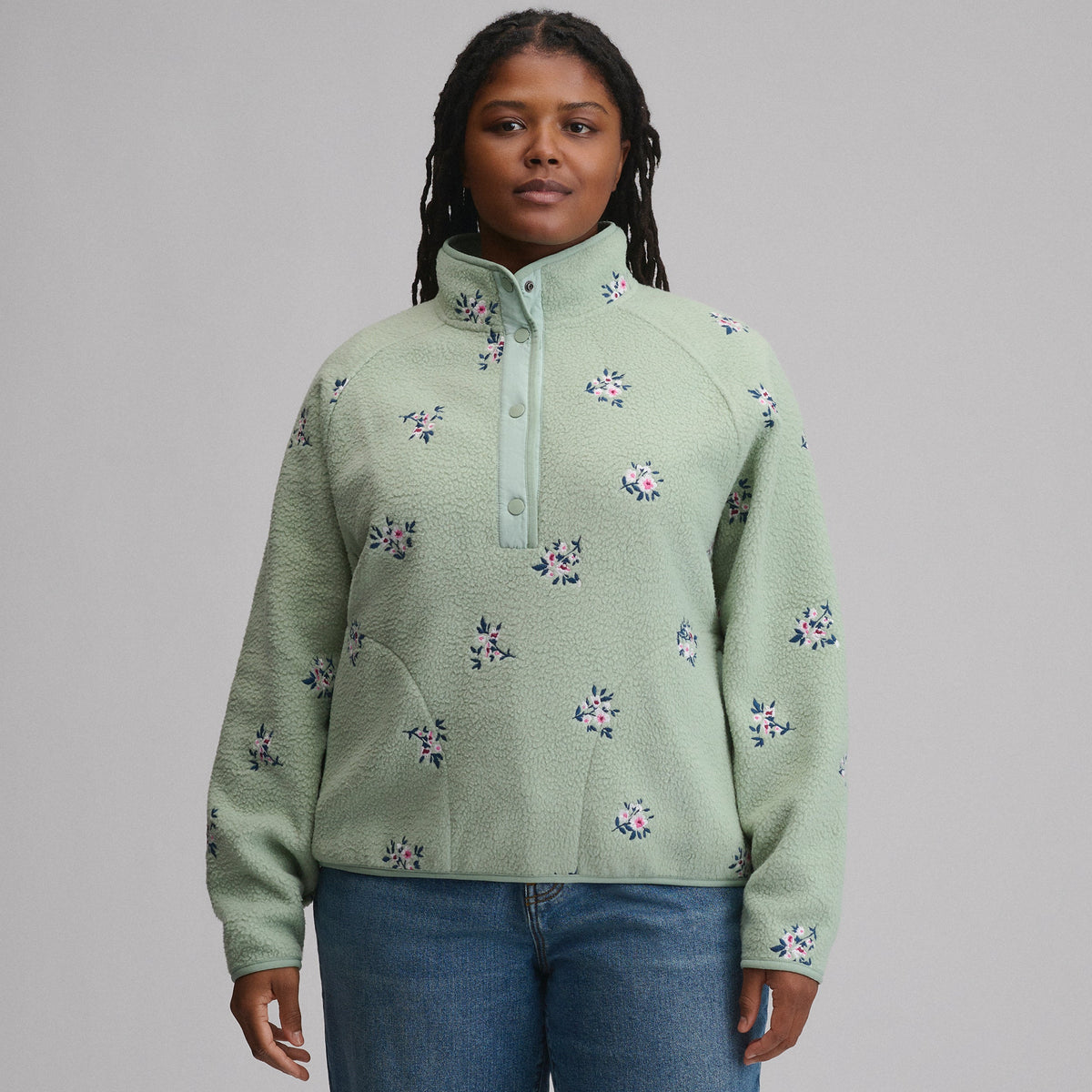 Eddie Bauer Women's Plush Fleece Snap-Mock Pullover - Embroidered alternate view 4