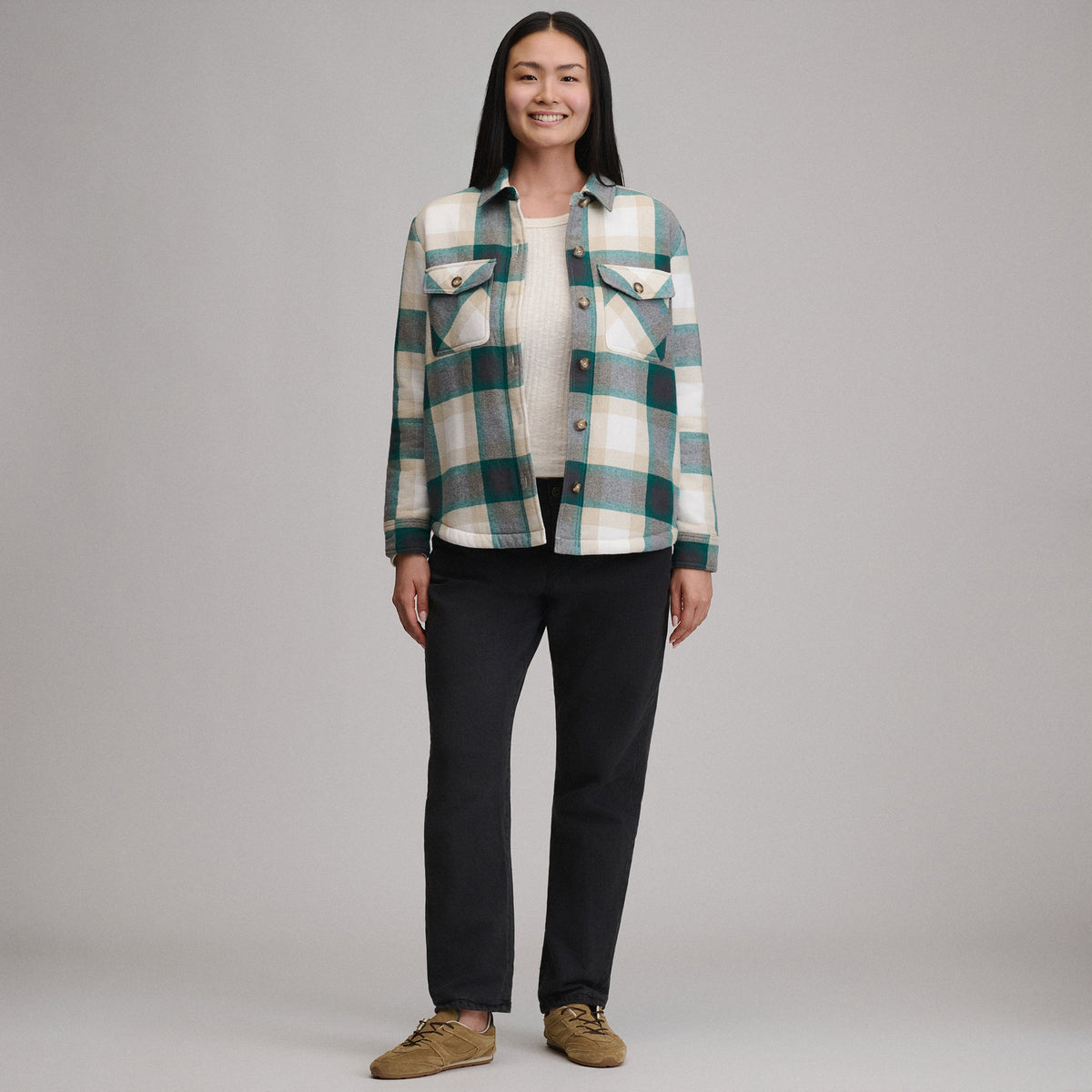 Eddie Bauer Women's Heritage Faux Sherpa Bonded Shirt Jacket alternate view 3